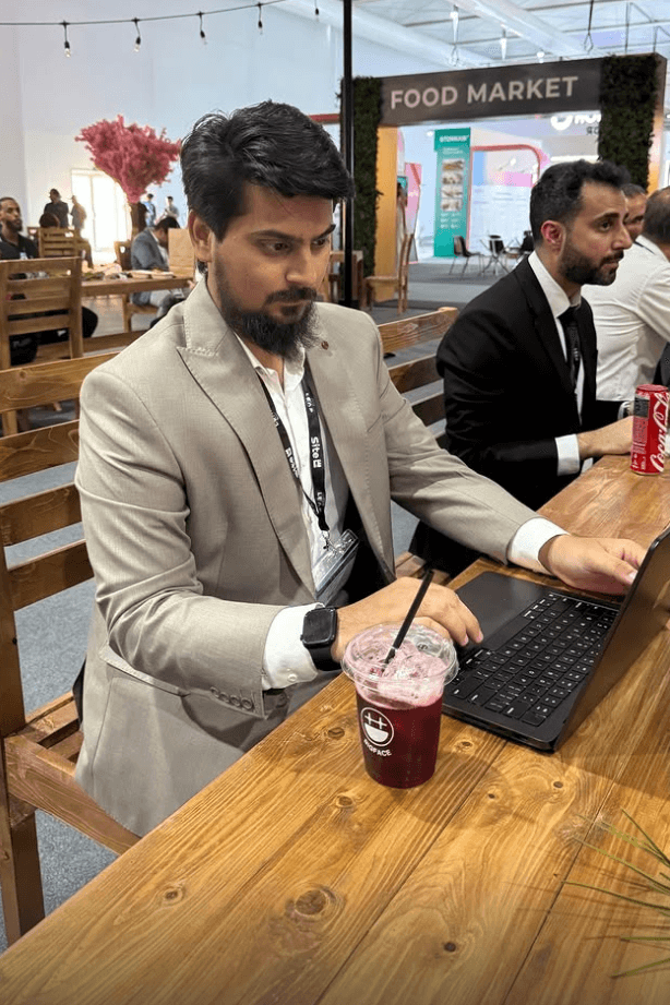 Working on a laptop at LEAP